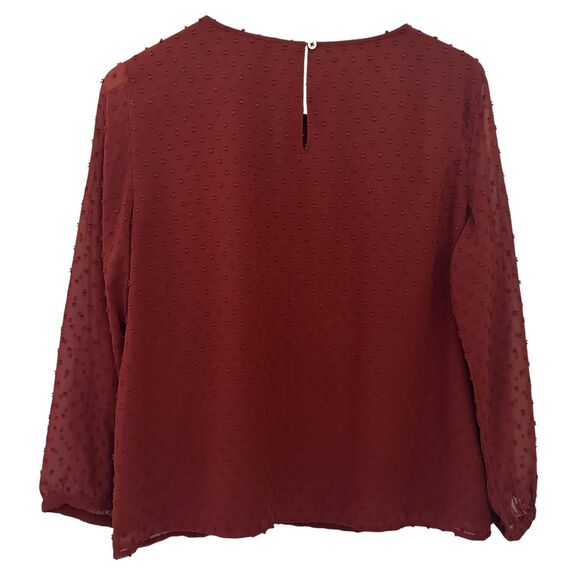 J. Crew Maroon Polyester Scoop Neck Flowy Blouse with Ruffles Size 14 - Picture 2 of 6